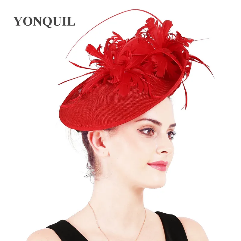 Для женщин Желтые Перья серый millinery шляпы чародей копия льняные Дерби kendeucky кепки Свадебные женатые элегантные головные уборы случай