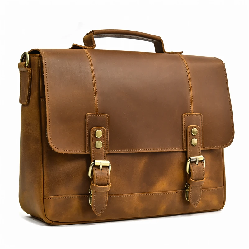 Brand Designer Leather Briefcase Of Men Male Genuine Leather Laptop Bag Business Travel Briefcases Computer Bag A4 Shoulder Bag
