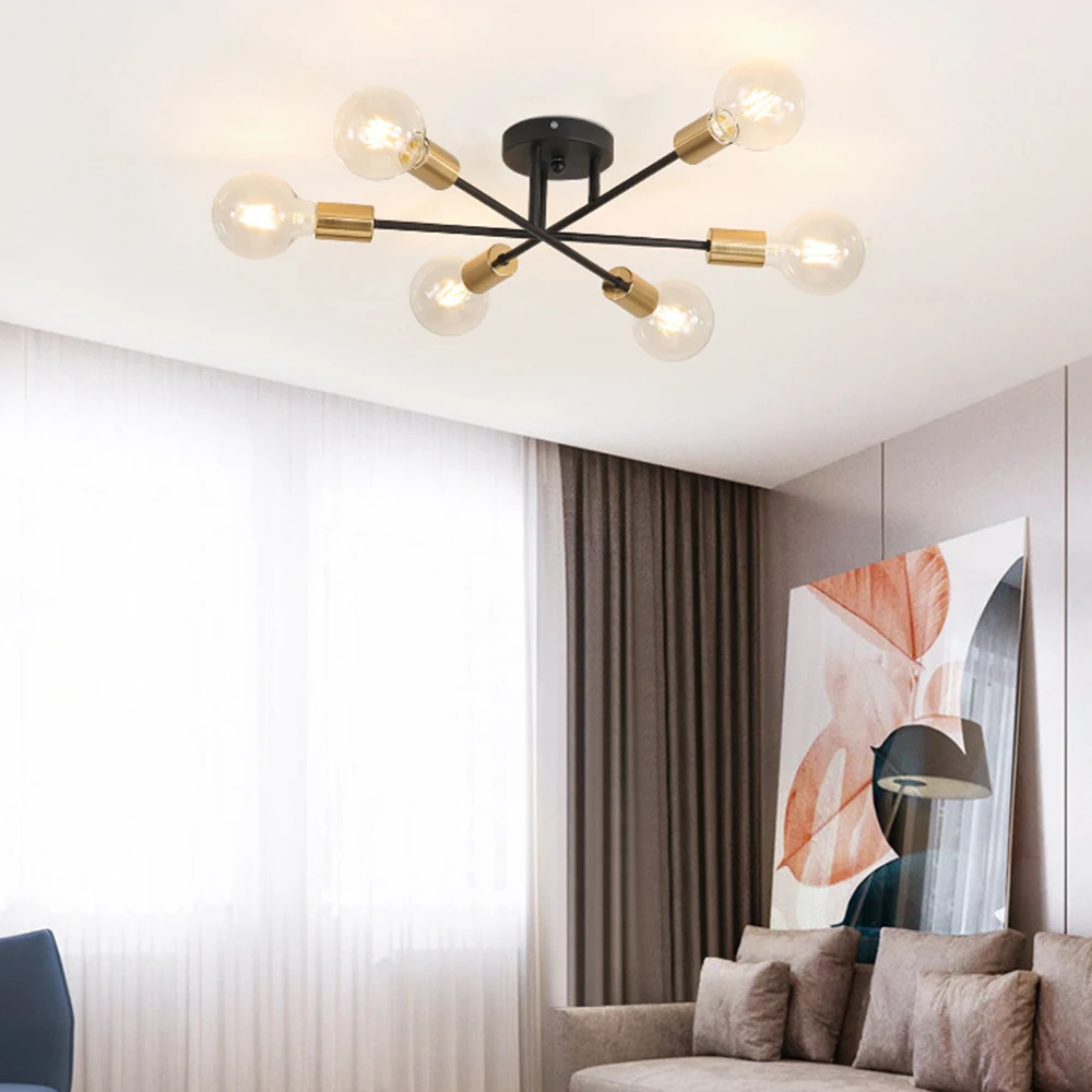 $36.40 E27 Modern Chandelier Ceiling Lamp Iron Minimalist Personality Creative LED Lighting For Home Bedroom Bathroom Gold Black