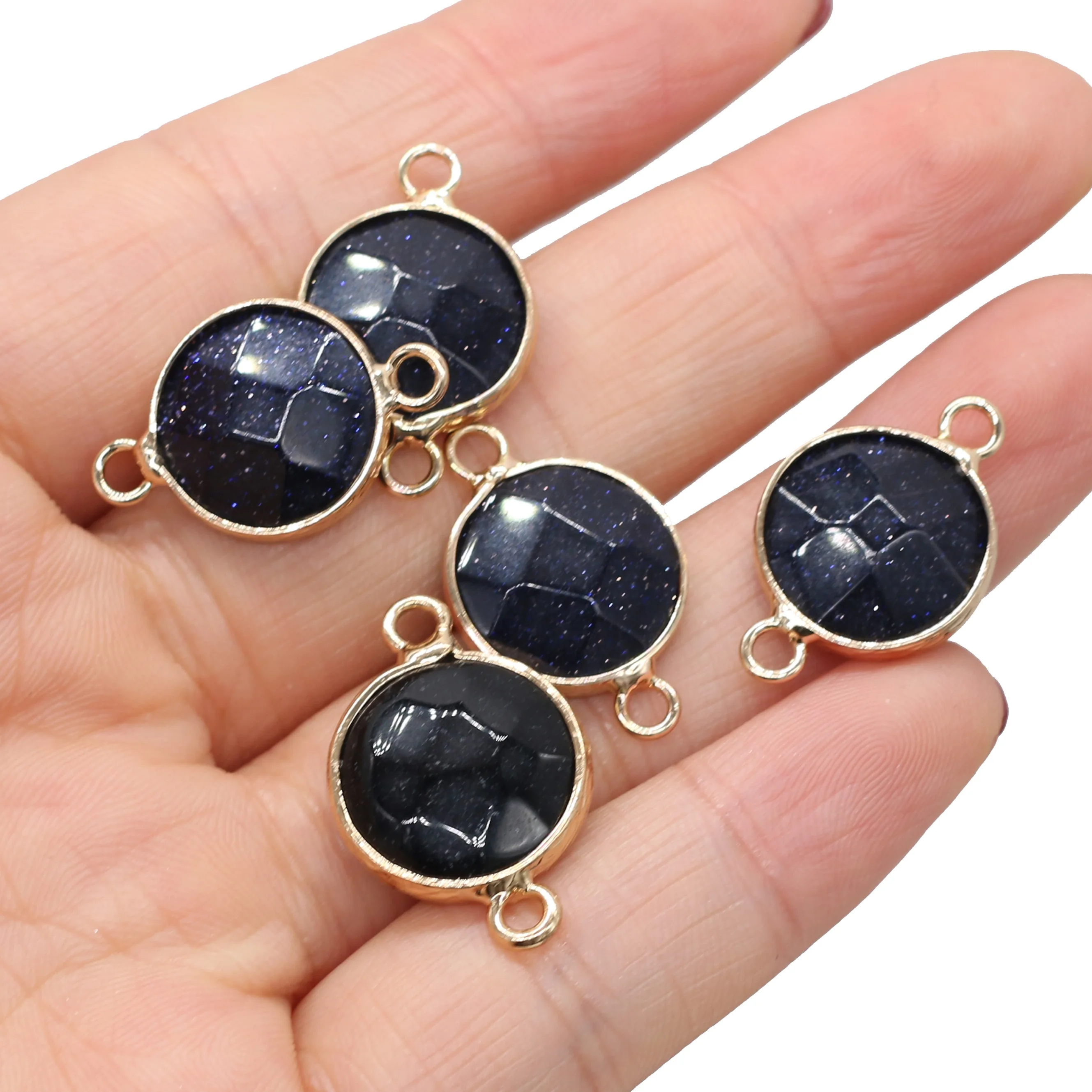 

Wholesale Natural Stone Pendants Gold plated Blue Sand Faceted Connectors Charms for Jewelry Making DIY Necklace Bracelet
