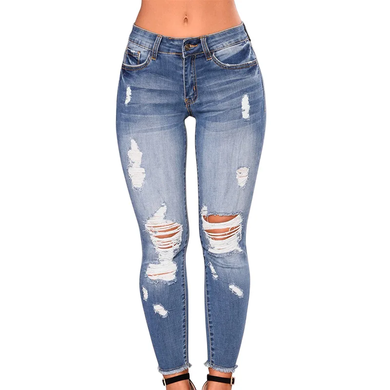 

Direct Selling Ankle-Length jeans woman autumn Women's jeans elastic ripped jeans middle waist Jeans woman