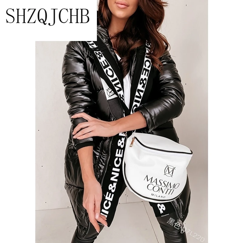 

JCHB Women Winter Thick Shiny Zipper Hooded Parka Ladies Sexy Loose Warm Long Sleeve Hooded Long Coat Jacket Overcoat