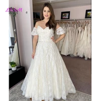 sweetheart lace wedding dresses 2020 a line empire bridal gowns short sleeves tulle bridal party dress vestido de noiva
