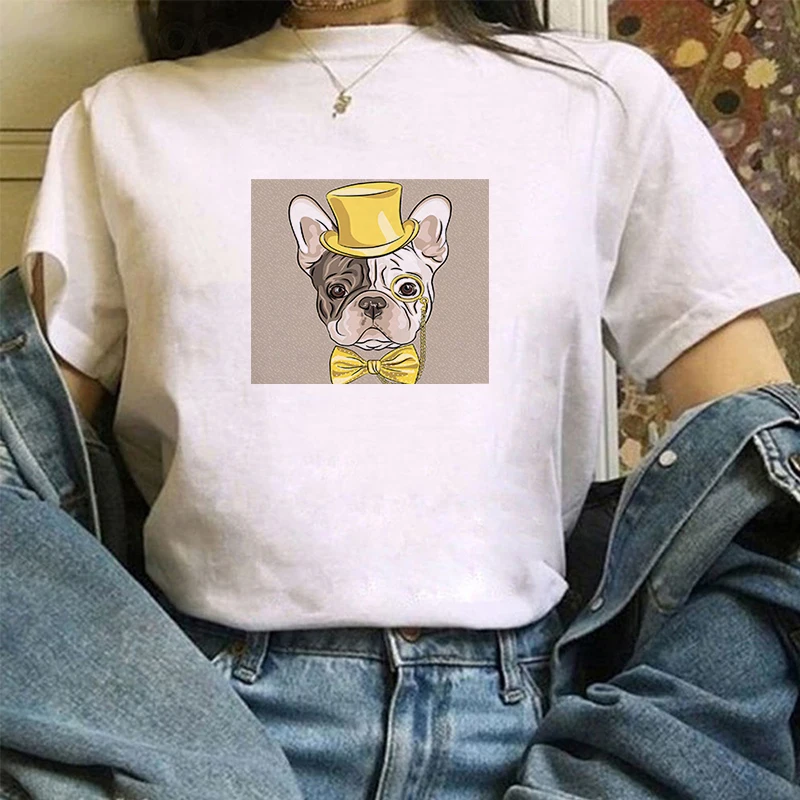 

Bulldog Cute T-shirts Women's Summer Kawaii Clothes Short Sleeve Woman Women-clothing Tops 2021 Tshirt With Sleeves for Anime
