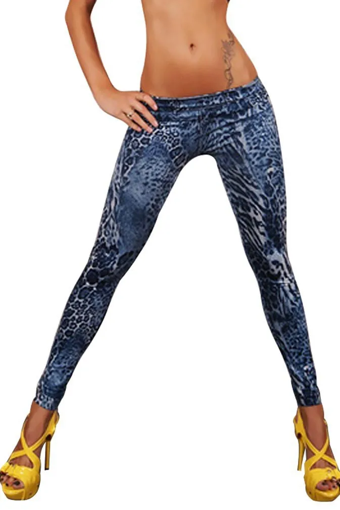 Женские Бесшовные Джинсовые Леггинсы с принтом сексуальные леопардовые