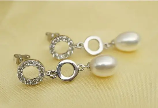 

New Classic Unique Design AA Zircon Real Pearl Earring 8mm White Freshwater Pearl Rhinestone Silver Fine Jewelry Lady Gift