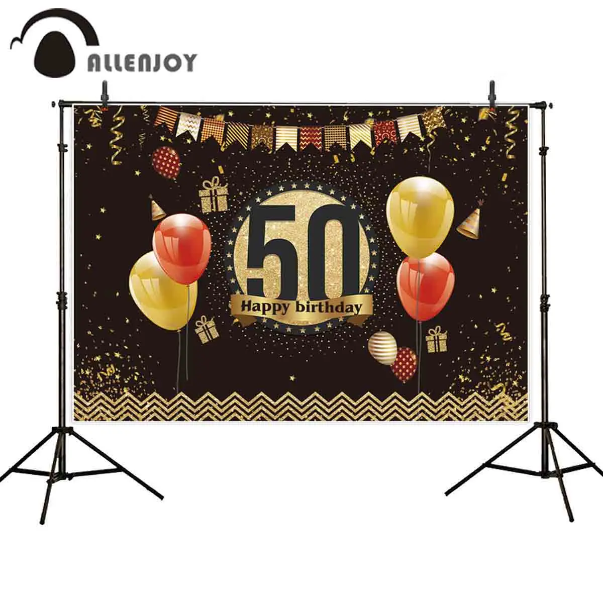 Allenjoy черного и золотого цвета фотозонт взрослых Happuy 50th на день рождения