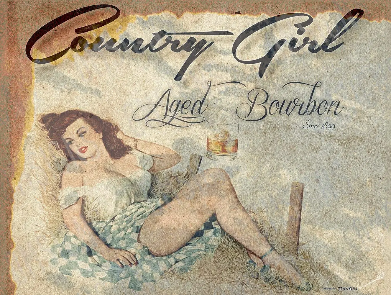 Плакат из олова металлический знак визионная девушка старый бурбон искусство