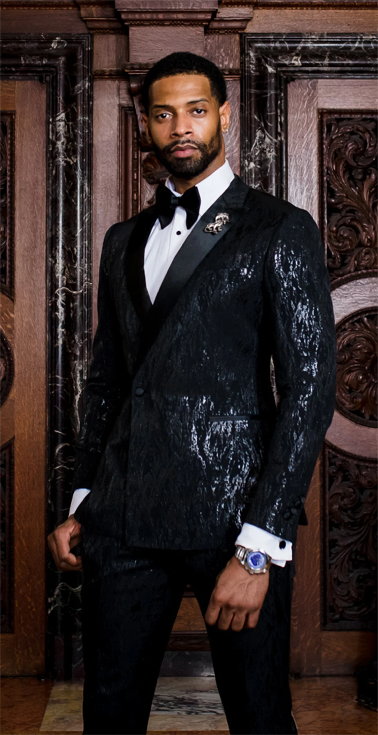 Блестящие черные мужские костюмы с блестками для свадьбы комплект из 2 предметов
