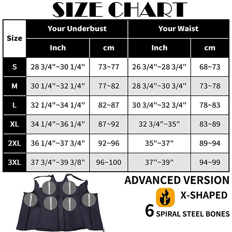 Women Waist Trainer Corset Zipper Vest Body Shaper Cincher Shapewear Slimming Belt Sports Girdle Neoprene Sauna Tank Top
