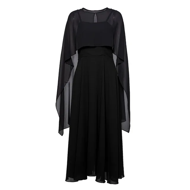 

Red Black Dress Suits Women Two Piece Set Chiffon Elegant Cape Blazer Long Dresses Female Spring Summer Formal Party Vestidos