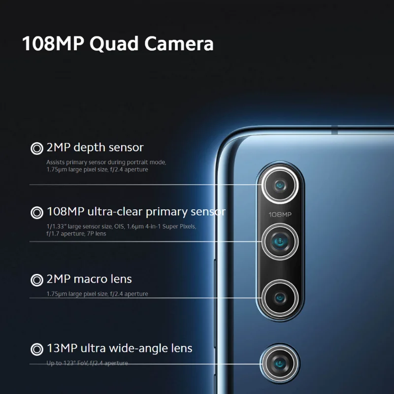 Глобальная версия смартфона Xiaomi Mi 10 8 Гб 128 ГБ Snapdragon 865 108MP Quad Camera Wi-Fi 6 4780 мАч 30 Вт