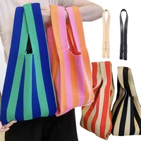 fashion crochet shoulder bag cute color striped women handbag large capacity tote woven crossbody bags for women wrist bag ins