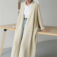 2021 autumn and winter knitted cardigan loose slouchy wind knee length thick thread stitching commuter plus size jumper jacket