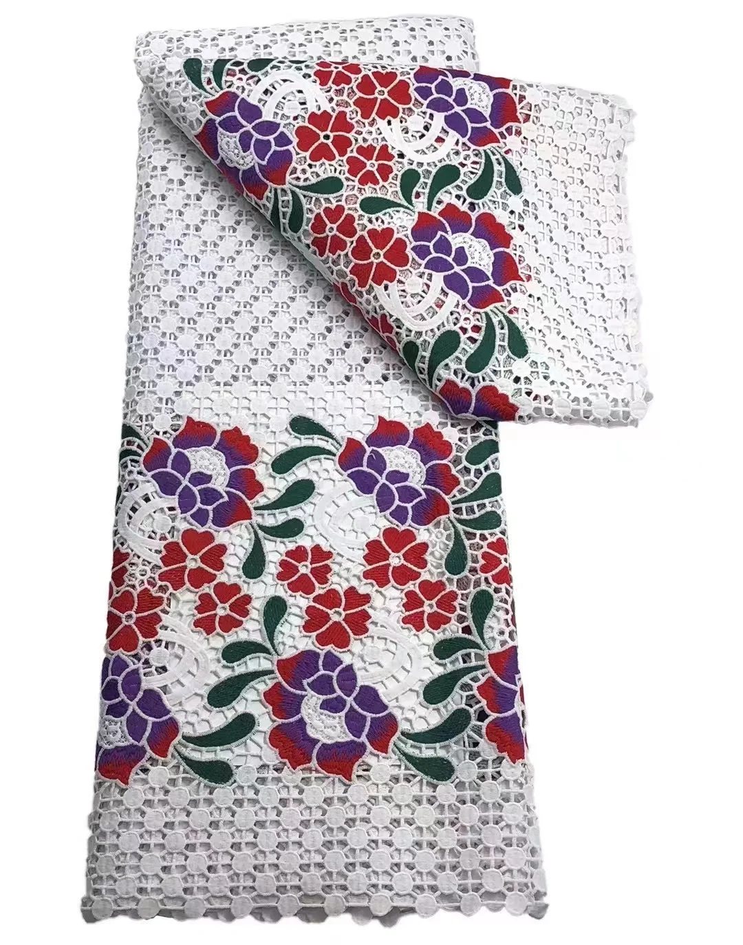 

Popular African Guipure Lace Fabric Milk Silk Quality Nigerian Colorful Embroidery Sewing Material for Women Wedding Party Dress