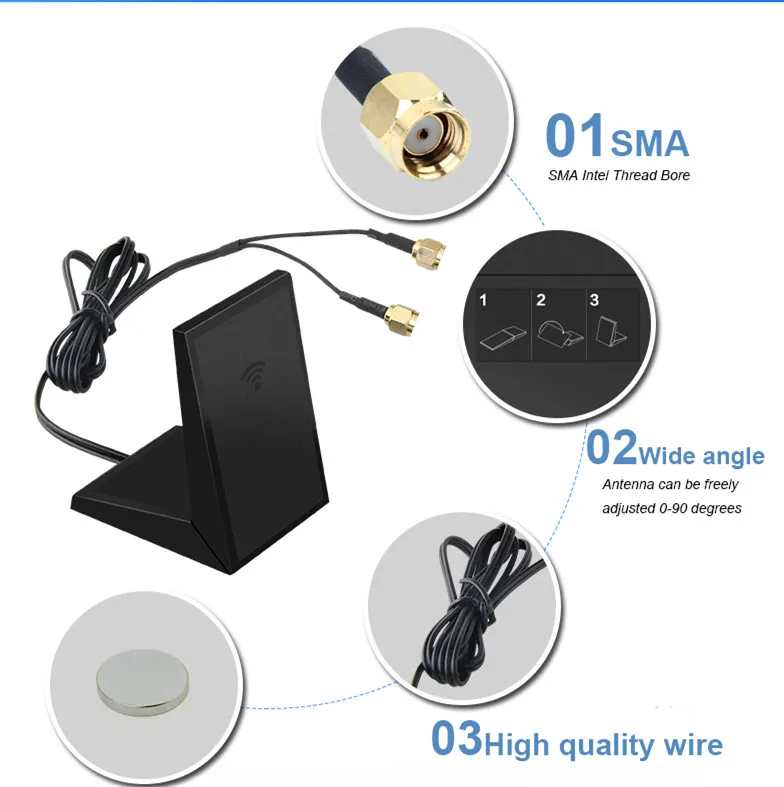 1 Pair Desktop Universal Laptop 93CM Managetic Antennas Wireless Wifi External Antenna for Laptop Wifi Card Adapter