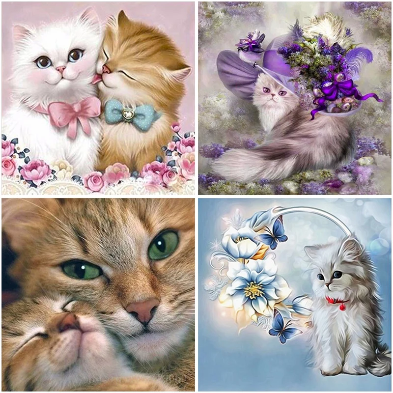 

5D DIY Diamond Painting Cross Stitch Cat Flower Hat Full Round Drill Diamond Embroidery Rhinestone Christmas Art Home Decor Gift