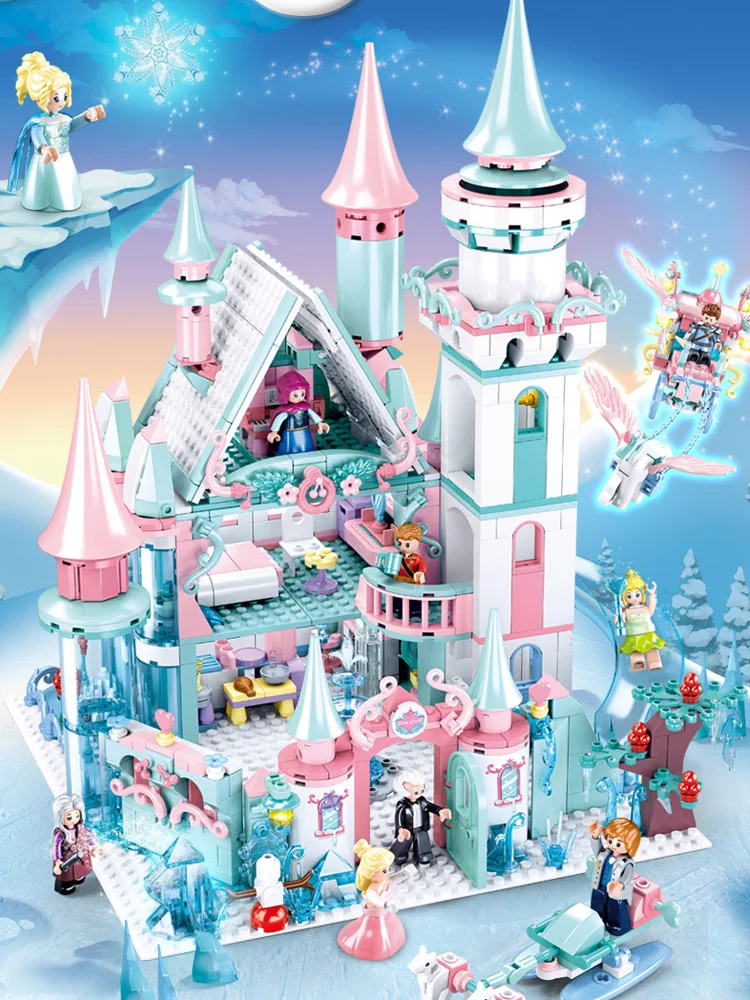 

New Disney Snow Castle Winter Romance Girl Princess House Castle Puzzle Assembled Building Blocks Children's Toy Birthday Gift