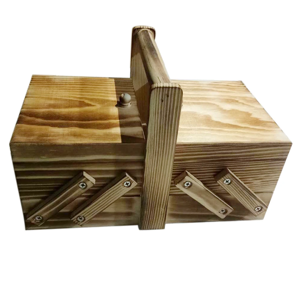 Multi Layer Portable Home Travel With Handle Cantilevered Organizer Large Capacity Sewing Box Shabby Vintage Wooden Storage | Дом и сад