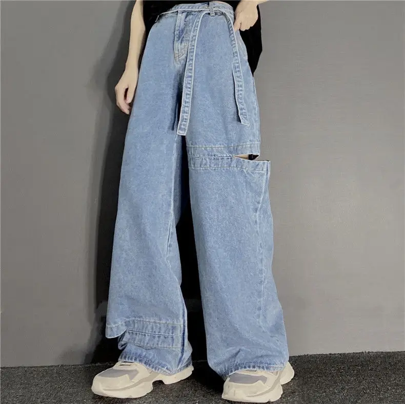 

Jeans Women Clothes High Waist Loose Straight Jeans Ripped Hole Student Hip Hop Vintage Dad Wide Leg Trousers Summer Fall Pants