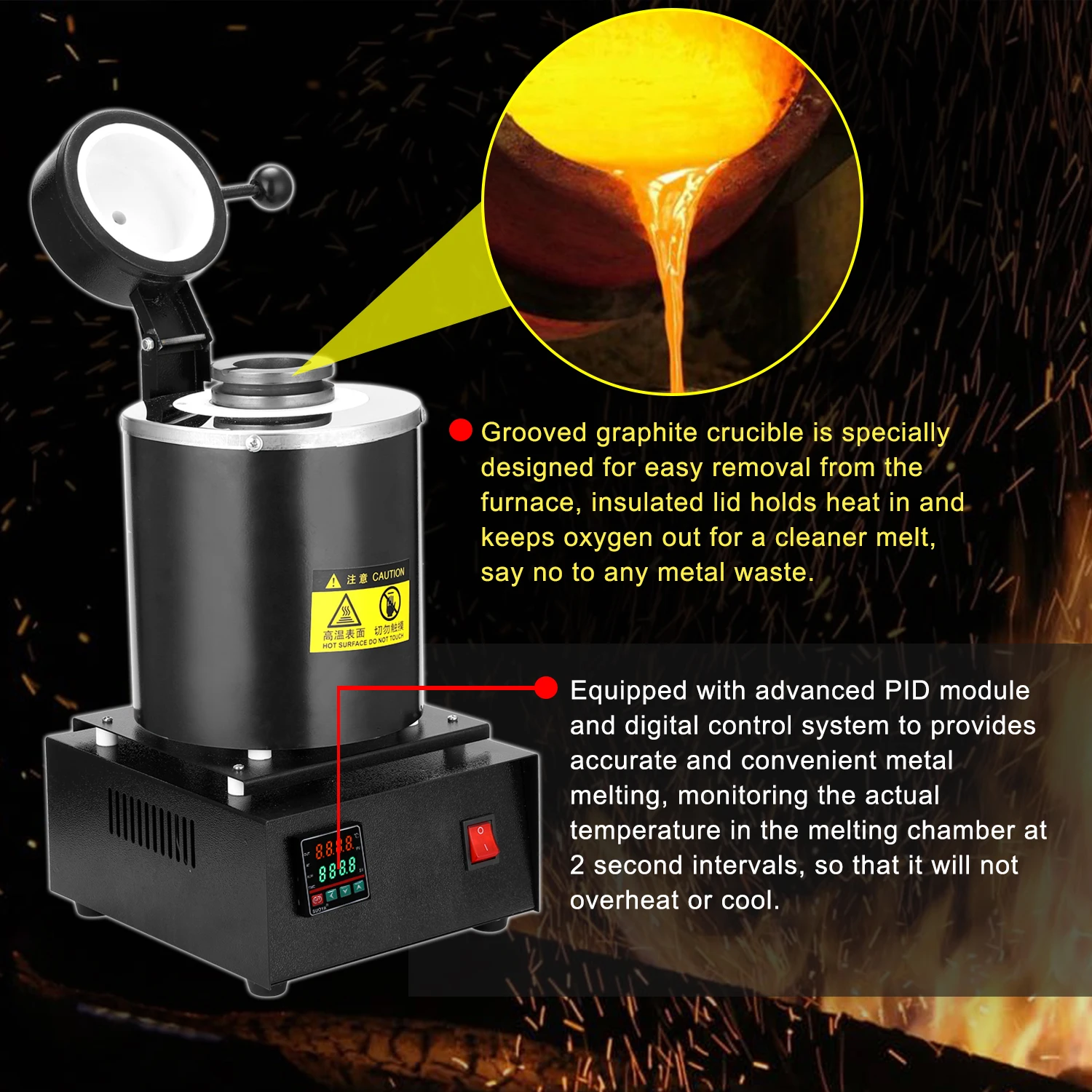 

Portable Melting Furnace 2kg Graphite Crucible Furnace High Temperature Small Metal Melting Furnace 1750W