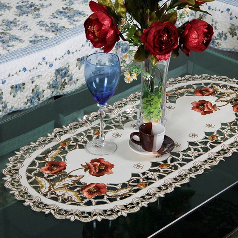 20Pcs Wholesale Polyester Embroidery Table Runner Fancy Embroidered Floral Cutwork Home Table Cloth Covers Runner For Decoration