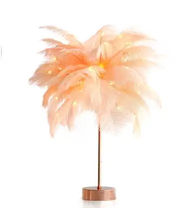 Apricot warm light Для девочек, спальни, прикроватная лампа, теплая, маленькая, нордическая, романтическая, креативная, перьевая настольная лампа, свадебная комната - Цвет абажура: Apricot warm light