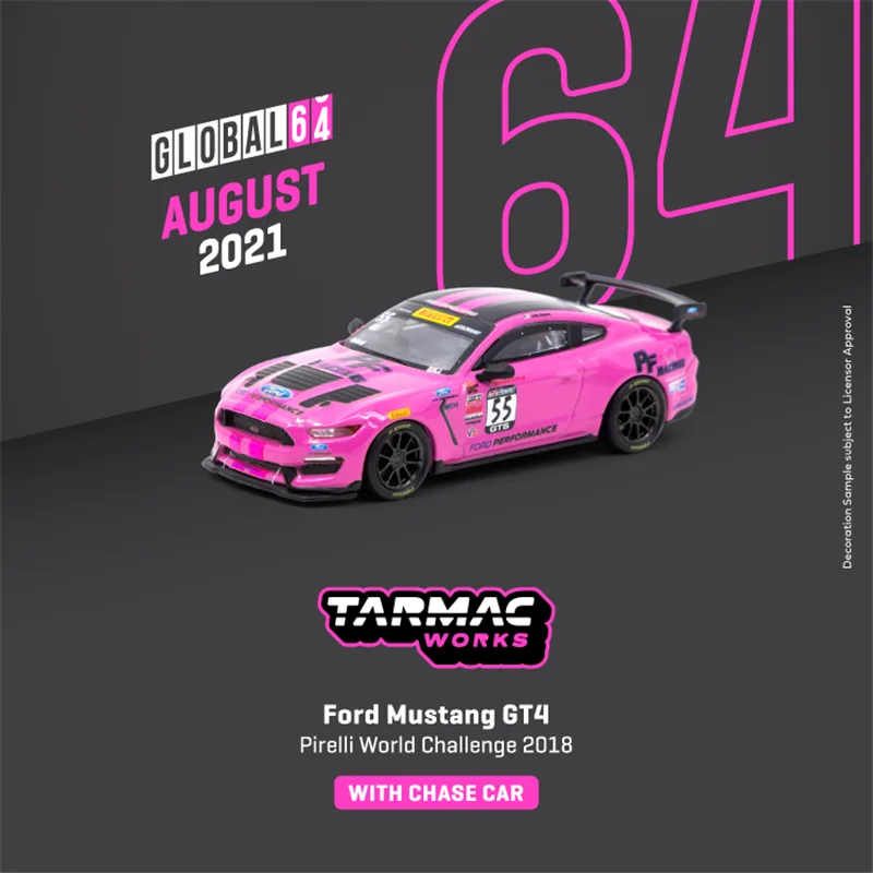 

TW Tarmac работает 1:64 Ford Mustang GT4 Пирелли мир вызов 2018 #55 розовая литая модель автомобиля