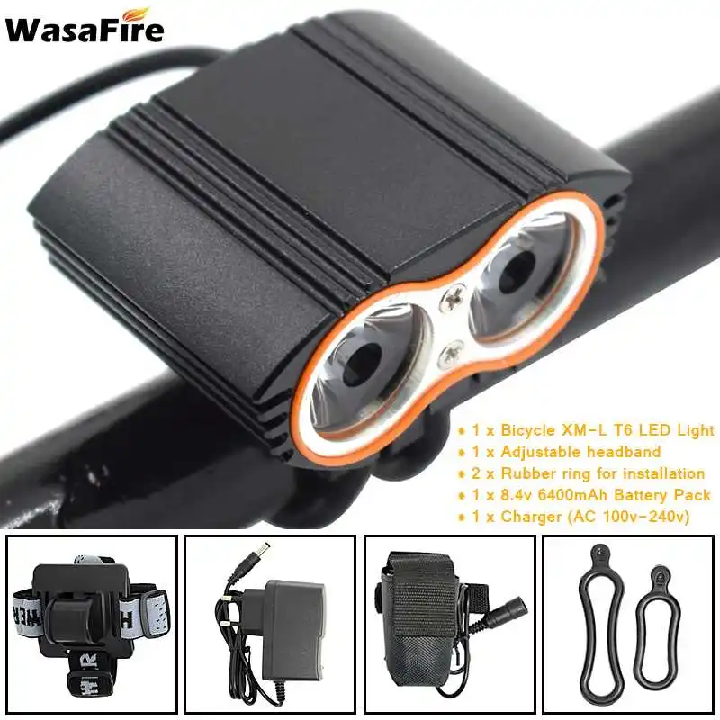 

WasaFire 15000LM USB Bike Light LED Water Proof Headlight T6 Leds Cycling Lamp Lantern Flashlight With 9600mAh Battery + Charger