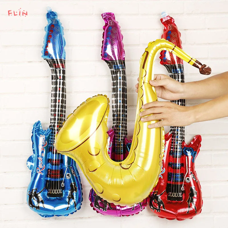 

1pcs Cartoon Guitar Saxophone Foil Balloons Music Theme Carnival Birthday Party Decoration Baby Shower Boy Air Ballons Kids Toy