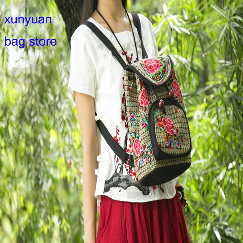 

New Yunnan Ethnic Style Embroidered BAG canvas embroidered backpack double shoulder women's bag flower embroidery schoolbag