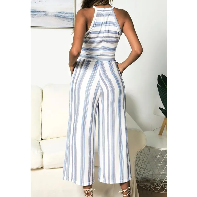 

Bikoles New Summer Fashion Vest O Neck Stripe Women's Jumpsuits 2021 Casual Sleeveless Bow Bandage Elegant Slim Ladies Rompers