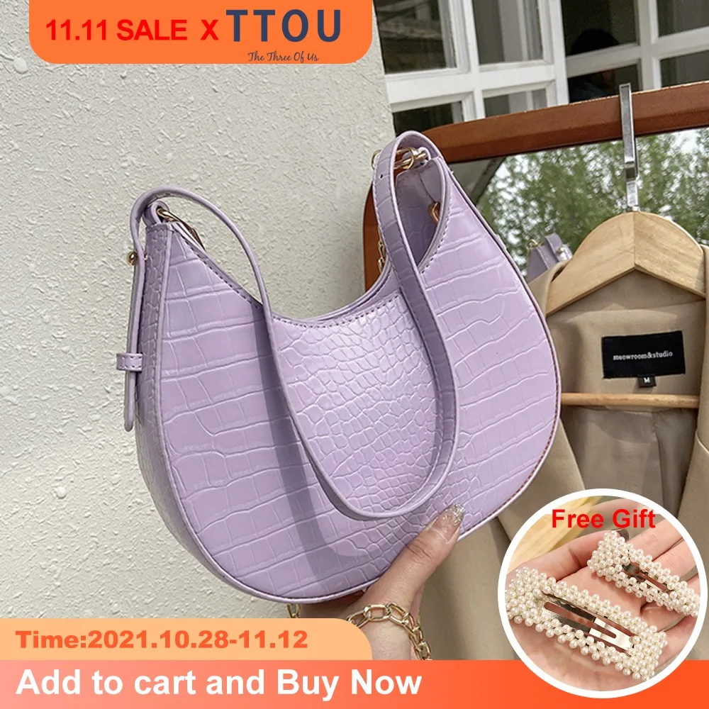 

Дизайнерские маленькие сумки через плечо из искусственной кожи с полумесяцем для женщин 2021, сумки на плечо с крокодиловым узором, женские р...