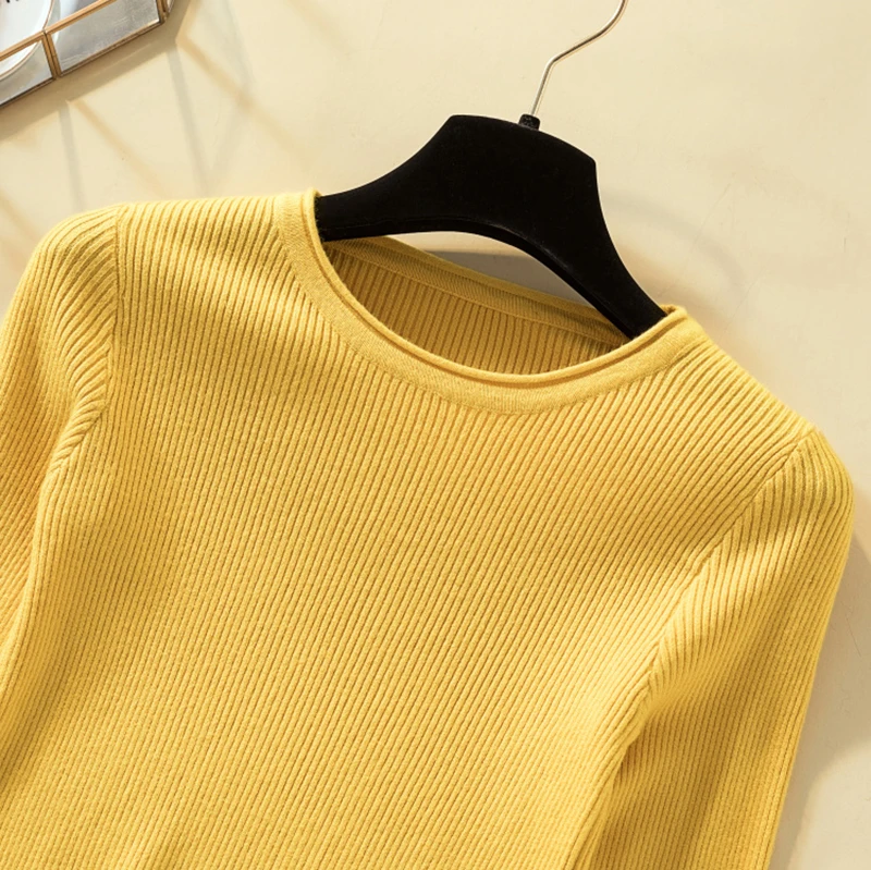 2019 Однотонный женский свитер с круглым вырезом Пуловеры Весна Осень Базовые