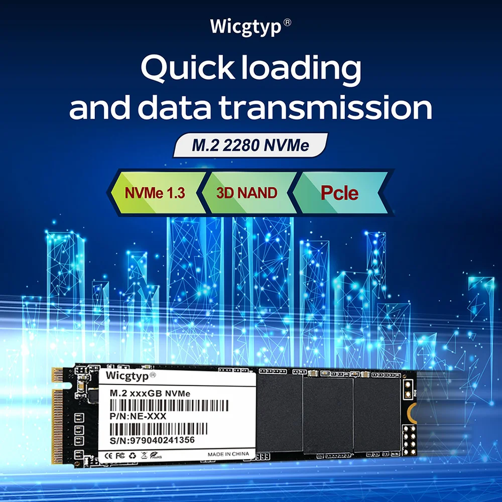 Твердотельный накопитель Wicgtyp M.2 PCIE NVME 22*80 SSD 512 ГБ для ноутбука настольного