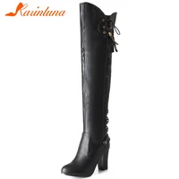 karinluna brand fashion female 2020 casual wedding office boots shoelace over the knee boots women thigh high shoes woman