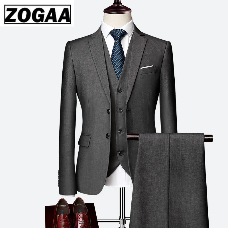 Классический мужской деловой костюм (Блейзер + брюки жилет) облегающий