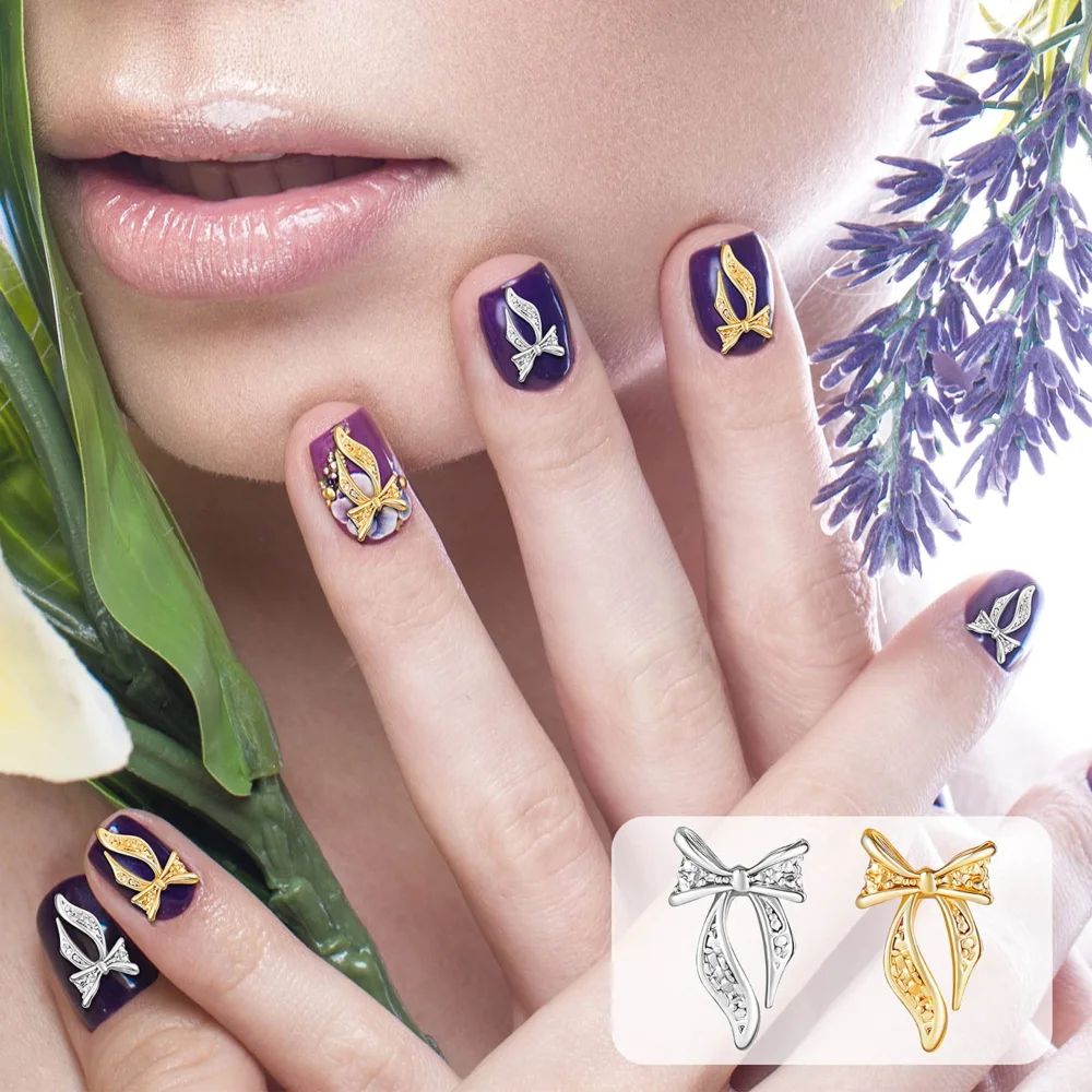 

100Pcs 3D Bow Nail Charms Bow Tie Design Nail Art Slices Rhinestone Alloy Bow Nail Art Decals Bow Nail Art Decoration for Girls