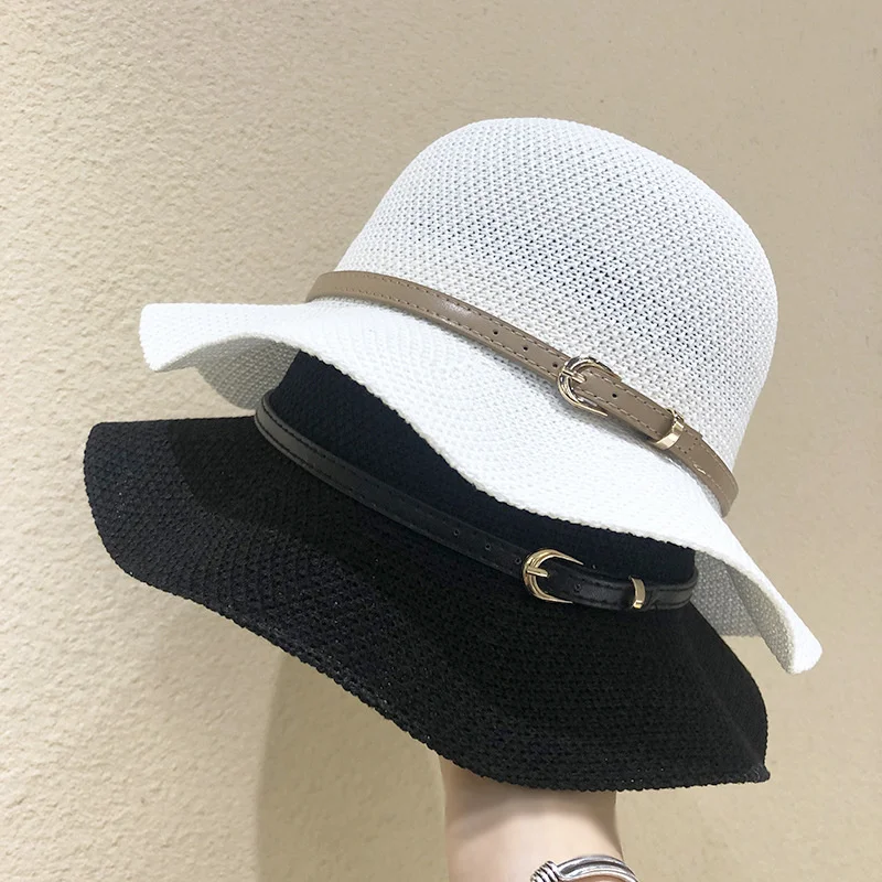 

2021 New Soft Hollow Foldable Lace Ladies Woven Straw Hat Dome Sun Hat Fisherman Hat Basin Hat