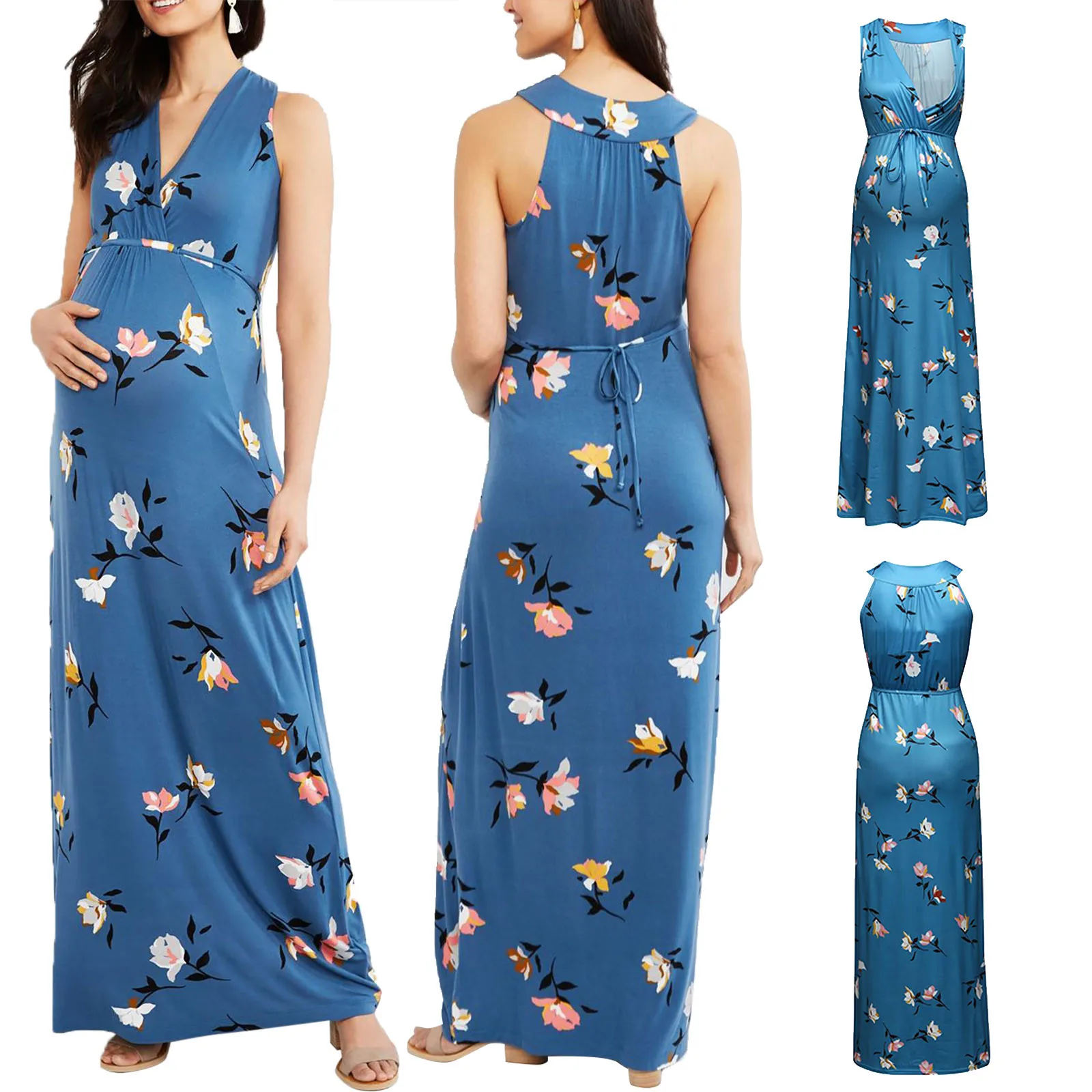 

Summer Round Neck Sleeveless Flower Print Can Breastfeed Maternity Vest Dress pregnancy dress vestido embarazada verano