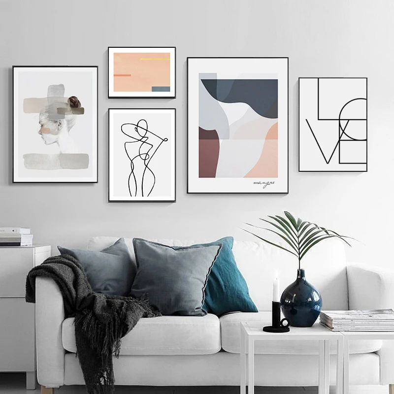 

Abstract Painting Canvas Poster Nordic Simple Drawing Line Girl Sketch Print Wall Art Pictures Modern Living Room Home Decor