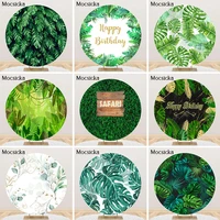 mocsicka greenery leaves backdrop tropical safari green neutral baby shower birthday party round elastic circle cover photoshoot