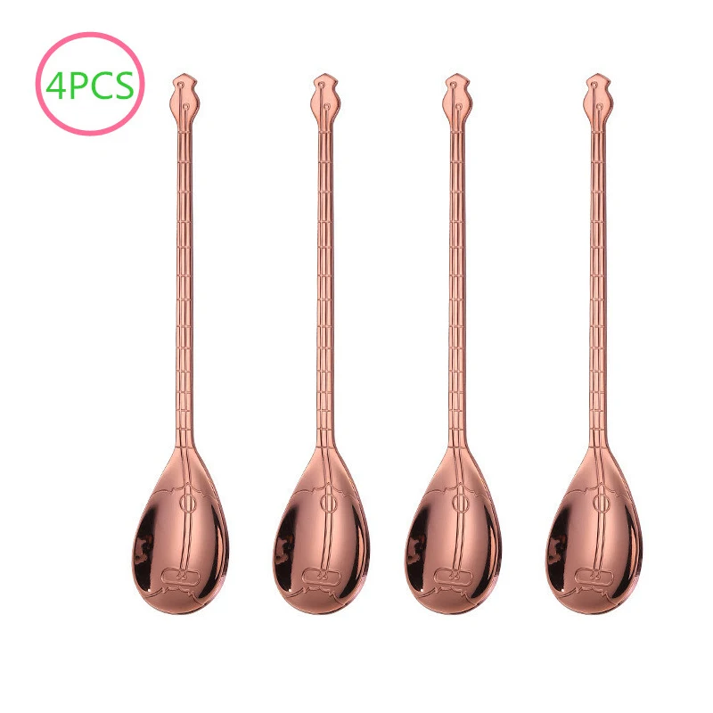 long rosegold spoon Креативный Гитарный комплект кофейных ложек из нержавеющей стали, десертная ложка для мороженого, чайные ложки, кофейные аксессуары, столовые приборы, инструменты для питья - Цвет: long rosegold spoon