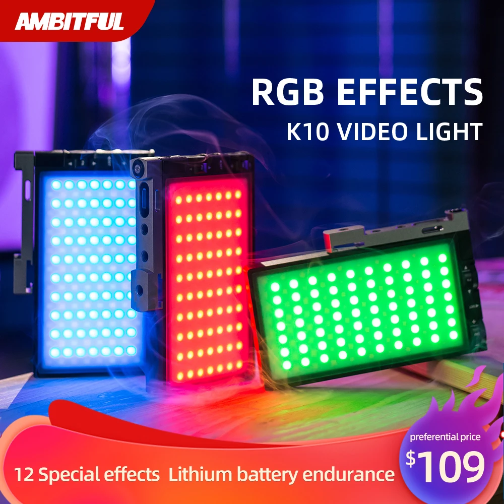 Светодиодный светильник AMBITFUL K10 RGB 2500K 8500K с регулируемой яркостью полноцветный