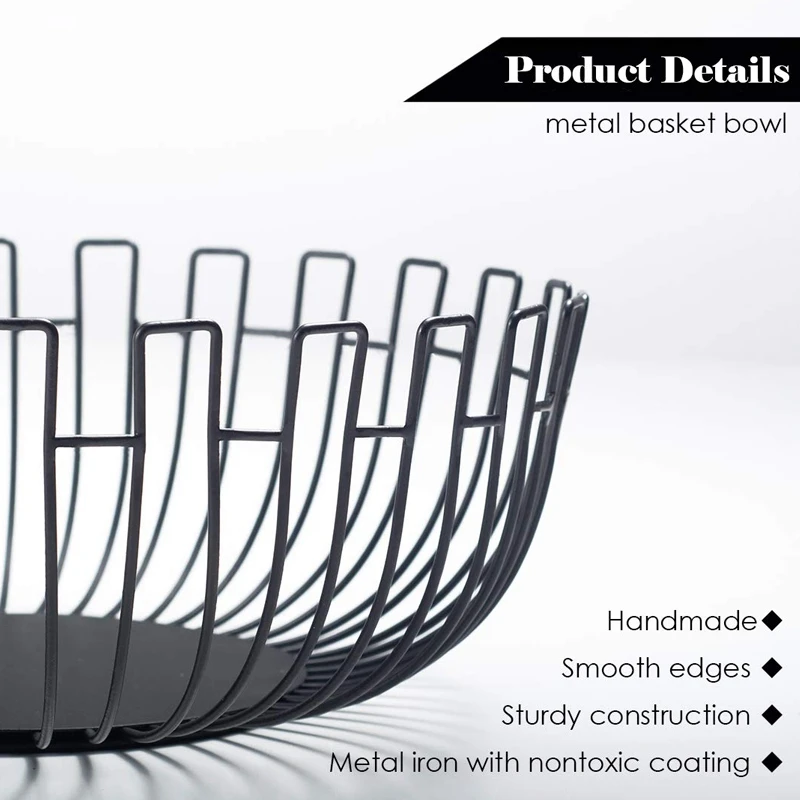 

Ins Nordic Creative Wrought Iron Black Wire Fruit Basket for Kitchen Counter Storage, Modern Home Decoration