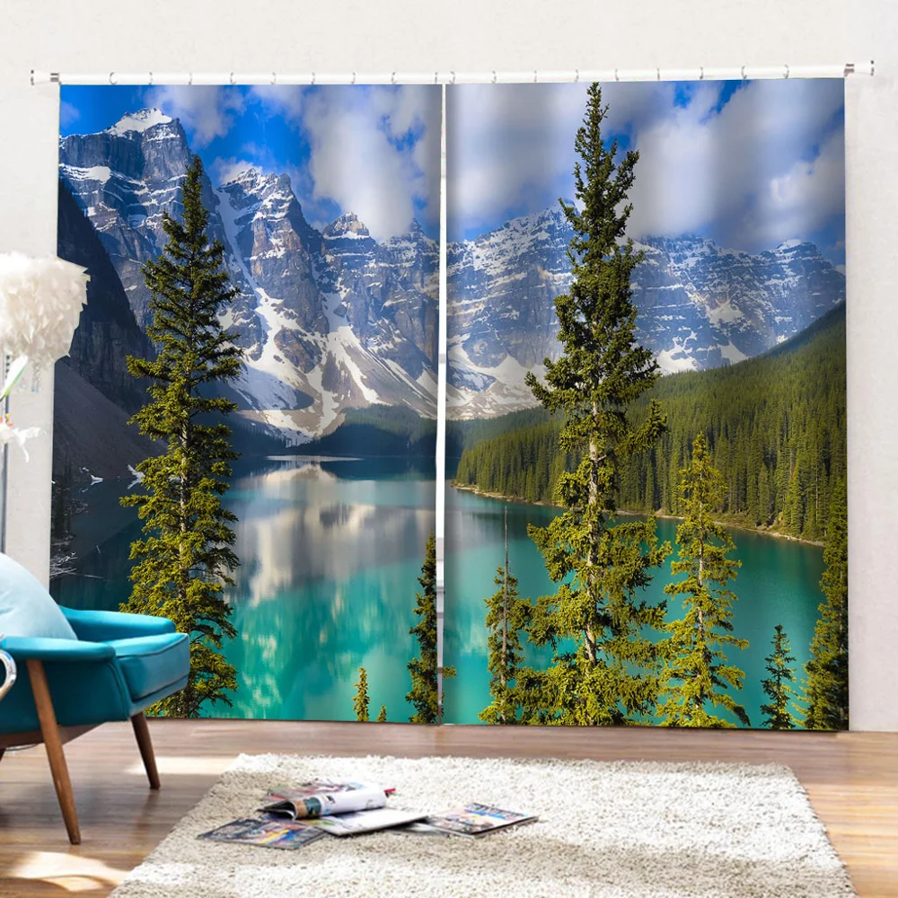 

Beautiful Photo Fashion Customized 3D Curtains blue lake nature scenery curtains Thick shading soundproof windproof curtain