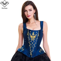 wechery steampunk corset sexy gothic wedding corsets lace up embroidered retro sexy korset corsage waister hardware zip corcepet
