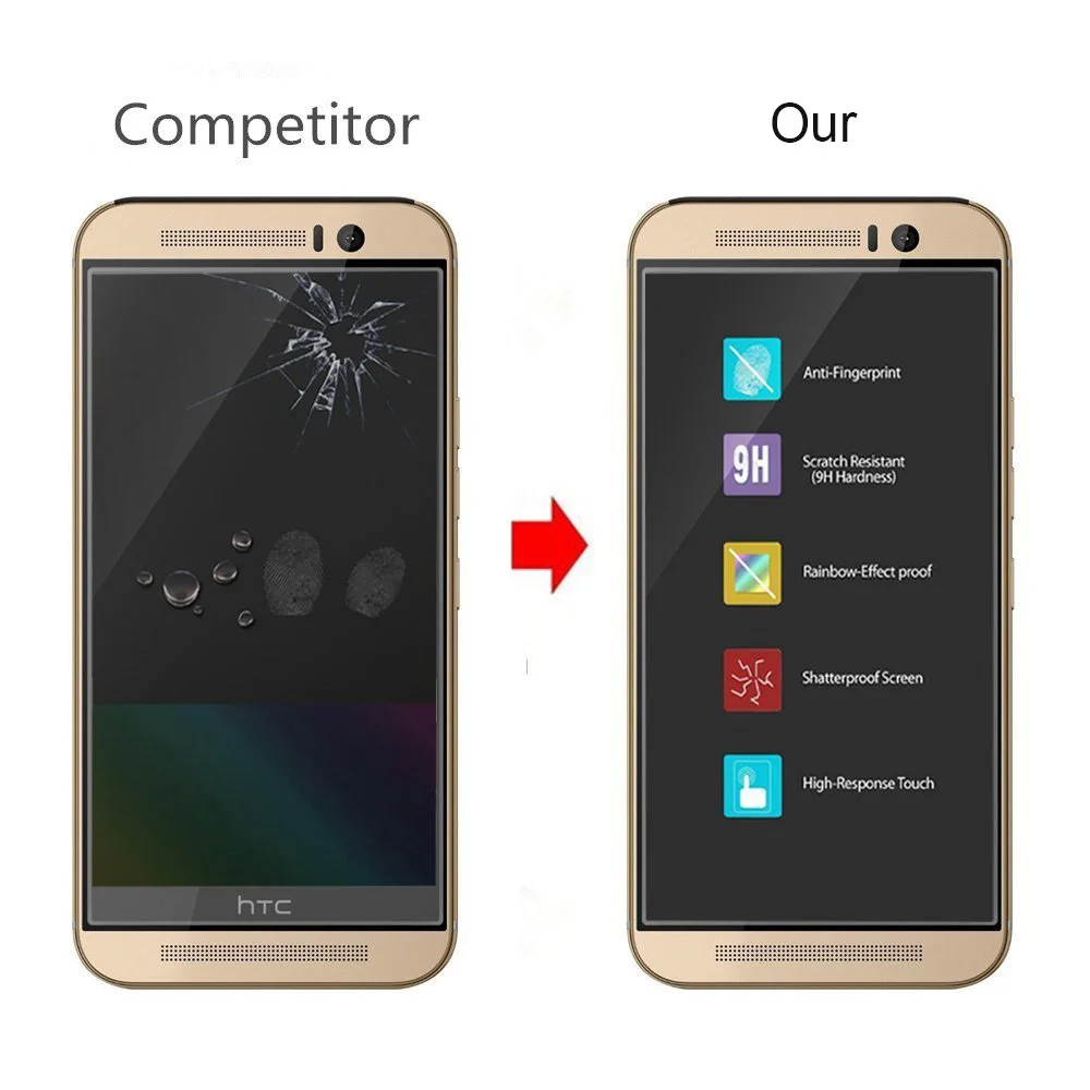 Закаленное стекло 9H для HTC One M7 M8 M9 M10 A9 A9S X10 X9 S9 Защита экрана PLUS MINI защитная пленка |