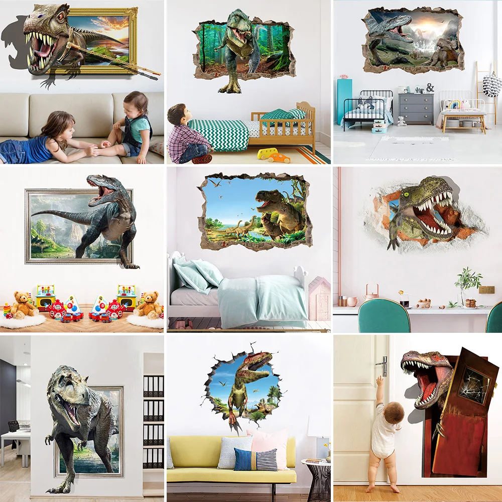 

1PC Creative 3D Broken Wall Dinosaur Home Decor Removable Wall Sticker Living Room Bedroom Children's Room Background Wallpaper