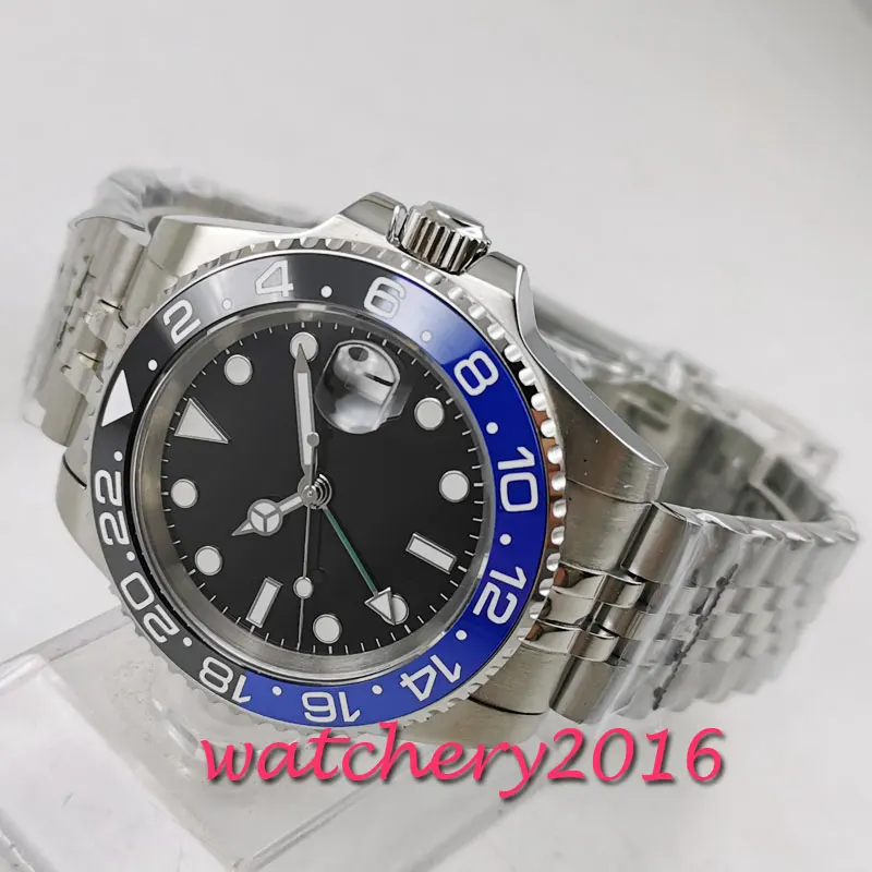 Часы мужские parnis с черным циферблатом военные сапфировым стеклом из нержавеющей